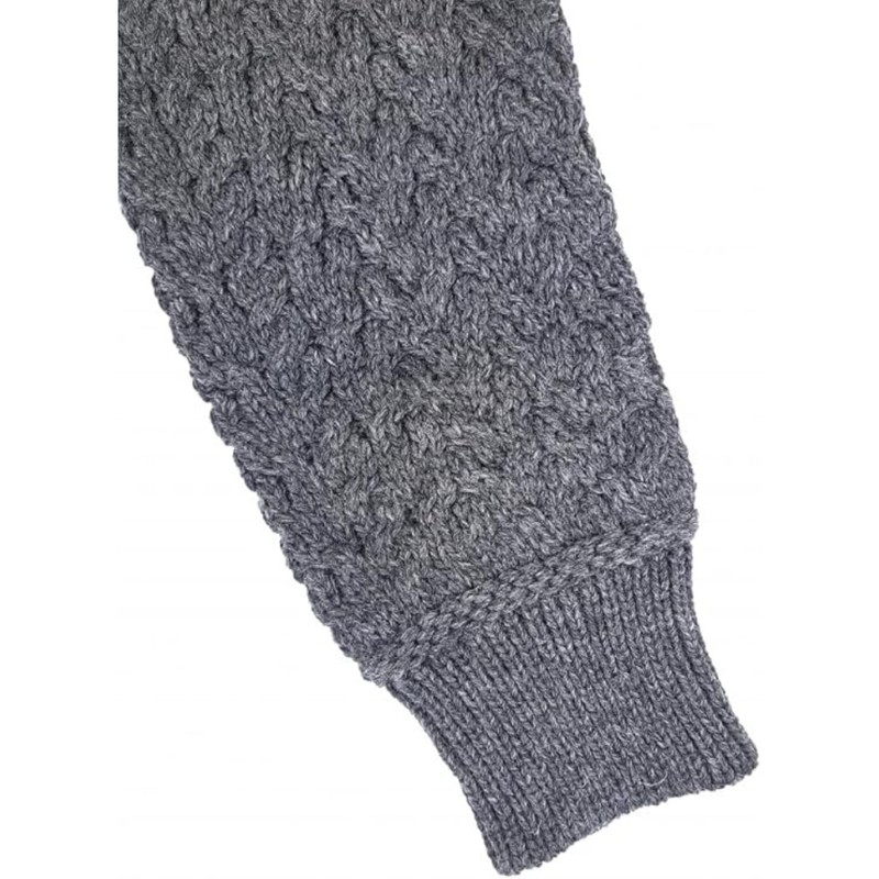 Irish Aran Jacquard Crew Neck Sweater  - Charcoal